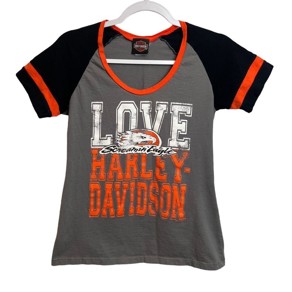 Harley Davidson Shirt Womens Screamin' Eagle Gray Black Orange Size Small